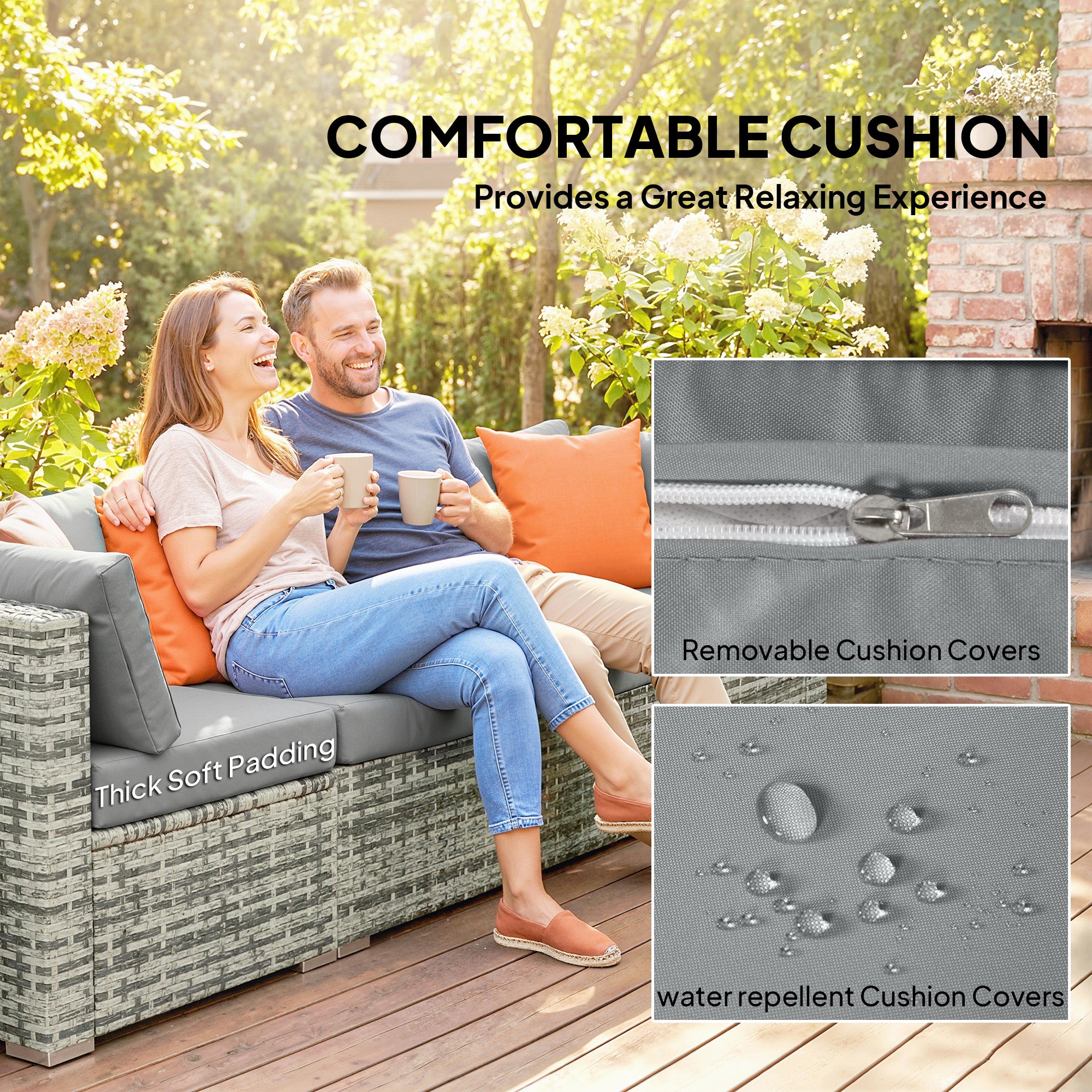 Outsunny 10 Piece Rattan Garden Furniture Set, 2 Corner Sofas with 4 Chairs, 4 Stools and Coffee Table, Outdoor Patio Furniture 