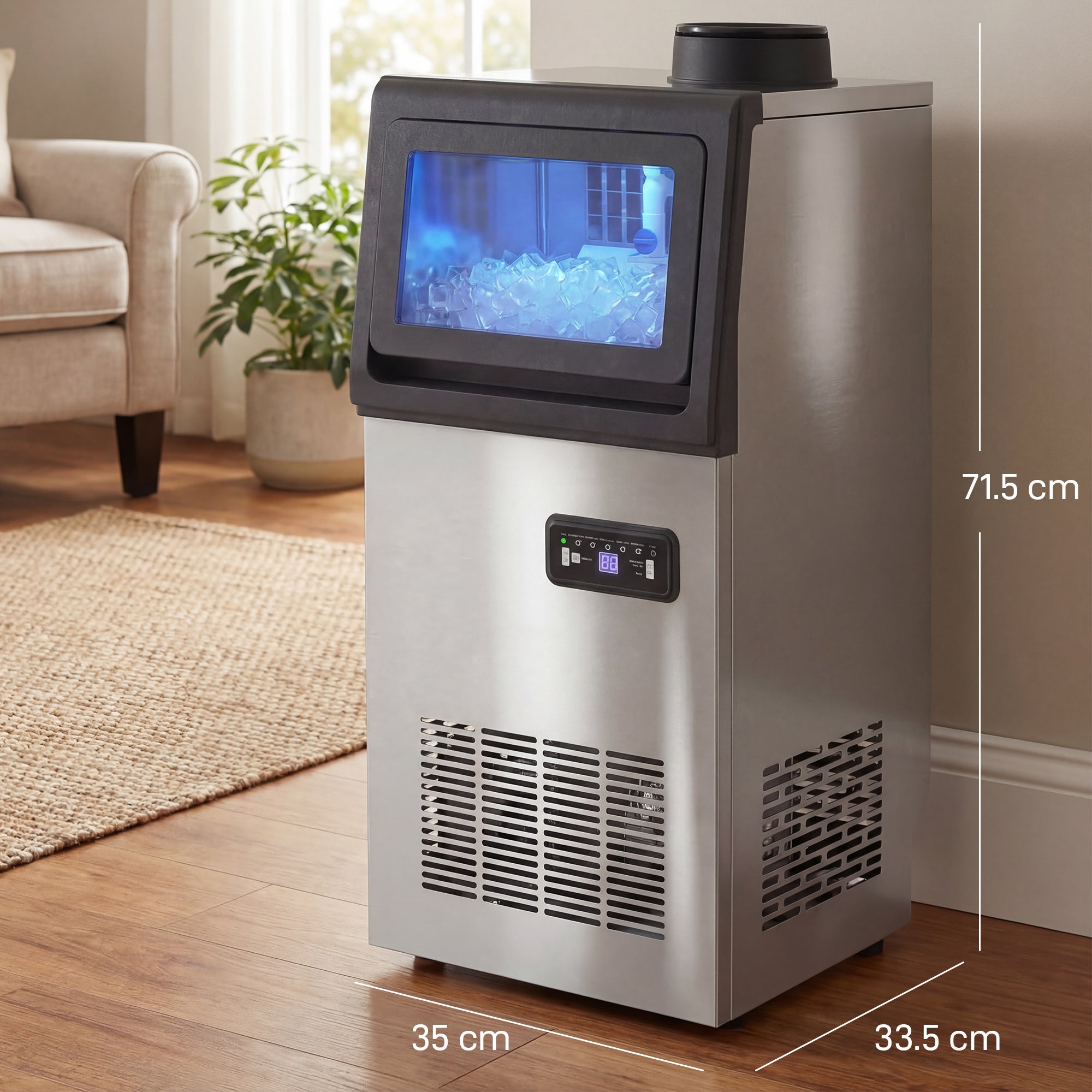 HOMCOM Commercial Ice Maker Machine, 36kg/24H Stainless Steel Under Counter or Freestanding Ice Machine, Silver 