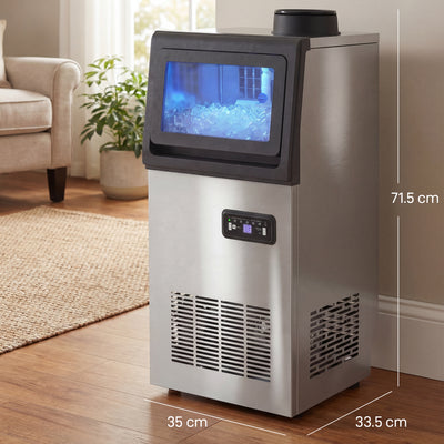 HOMCOM Commercial Ice Maker Machine, 36kg/24H Stainless Steel Under Counter or Freestanding Ice Machine, Silver 