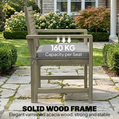 Outsunny 4 Seater Wooden Garden Furniture Set with Loveseat, Armchairs, Table, Acacia Wood Garden Sofa Set, Light Grey 