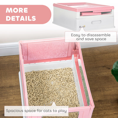 PawHut Hooded Cat Litter Box, Portable Pet Toilet, with Scoop, Front Entry - Pink 