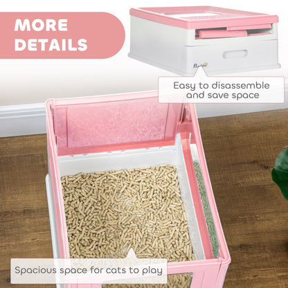 PawHut Hooded Cat Litter Box, Portable Pet Toilet, with Scoop, Front Entry - Pink 