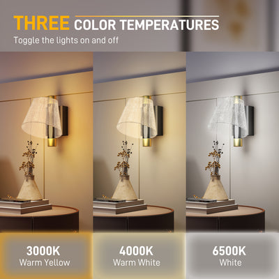 HOMCOM Led Wall Lamp 2 Pack, 5W Modern Indoor Starry Wall Light, Colour Temperature Adjustable 3000K/4000K/6500K, for Bedroom, Living Room, Hallway, Stairs, Black 