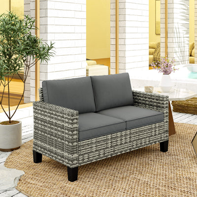 Outsunny Two-Seater Rattan Outdoor Sofa - Light Grey 