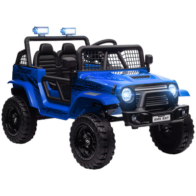 AIYAPLAY 12V Battery Powered Kids Ride-On Car, Electric Truck w/ Spring Suspension, Remote, Music, Horn, Lights, Blue 