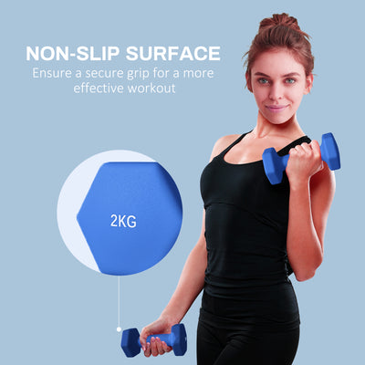 SPORTNOW 2 x 2kg Hexagonal Dumbbells Weights Set with Non-Slip Grip for Home Gym Workout, Blue 