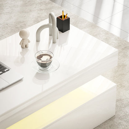 HOMCOM LED Coffee Table with Storage - High Gloss White