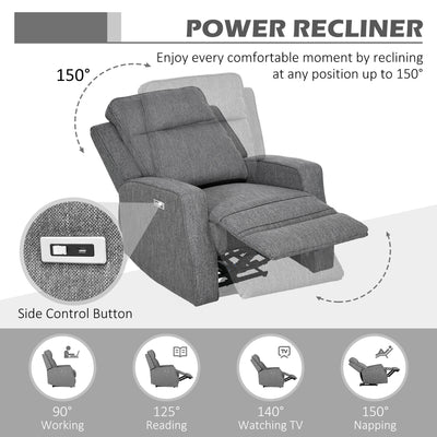 HOMCOM 150\'c2\'b0 Electric Reclining Chair, with USB port and Footrest - Charcoal Grey 