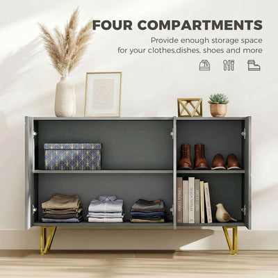 HOMCOM Modern Luxe High Gloss Sideboard, with Hairpin Legs, Grey 