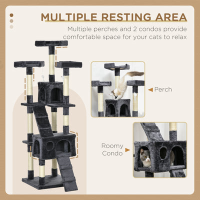 PawHut Cat Tree Scratching House, Activity Play Centre 