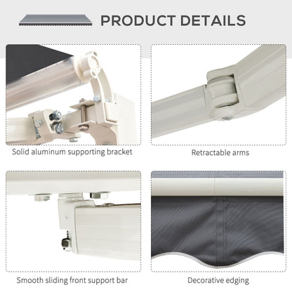 Outsunny 2.5m x 2m Garden Patio Manual Awning Canopy Sun Shade Shelter Retractable with Winding Handle Grey 