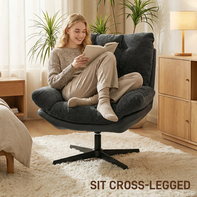 HOMCOM Accent Chair with Footstool, Swivel Lounge Chair with Chenille Upholstery, Metal Base, Dark Grey 