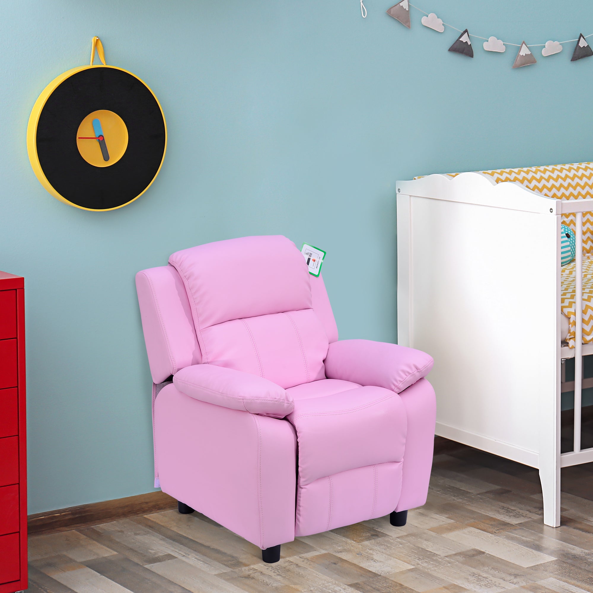 HOMCOM Kids Sofa Armchair Toddler Recliner Children's  Chair Lounger Games Chair  PU Leather w/ Storage  (Pink) 