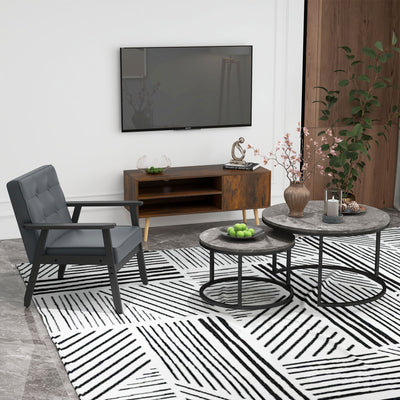 HOMCOM Industrial Nesting Coffee Table Set of 2, Round Coffee Tables, Living Room Table with Faux Marbled Top and Steel Frame 