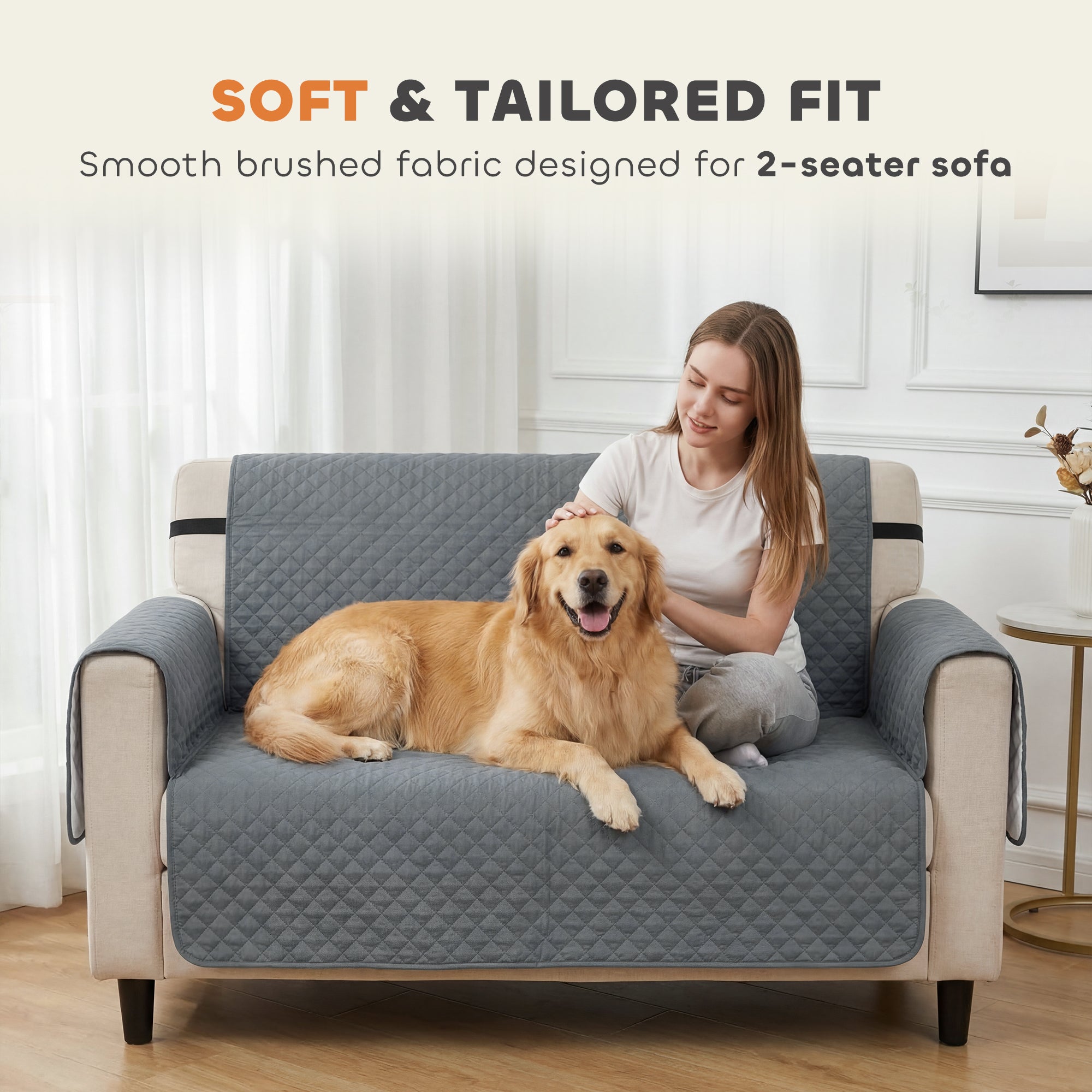PawHut Waterproof Sofa Cover 2 Seater, Soft Couch Cover for Dogs Cats Pets, Non Slip Sofa Slipcoevr with Elastic Straps 