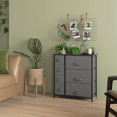HOMCOM Chest of Drawers with 7 Drawers, Fabric Drawers with Large Storage Space, Drawers Dresser with Metal Frame, Adjustable Feet for Bedroom Living Room, Dark Grey 