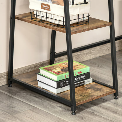 HOMCOM Computer Desk with Storage, Industrial Home Office Desk with 2 Tier Shelves and Steel Frame, Work Desk for Study Room, Black and Rustic Brown 