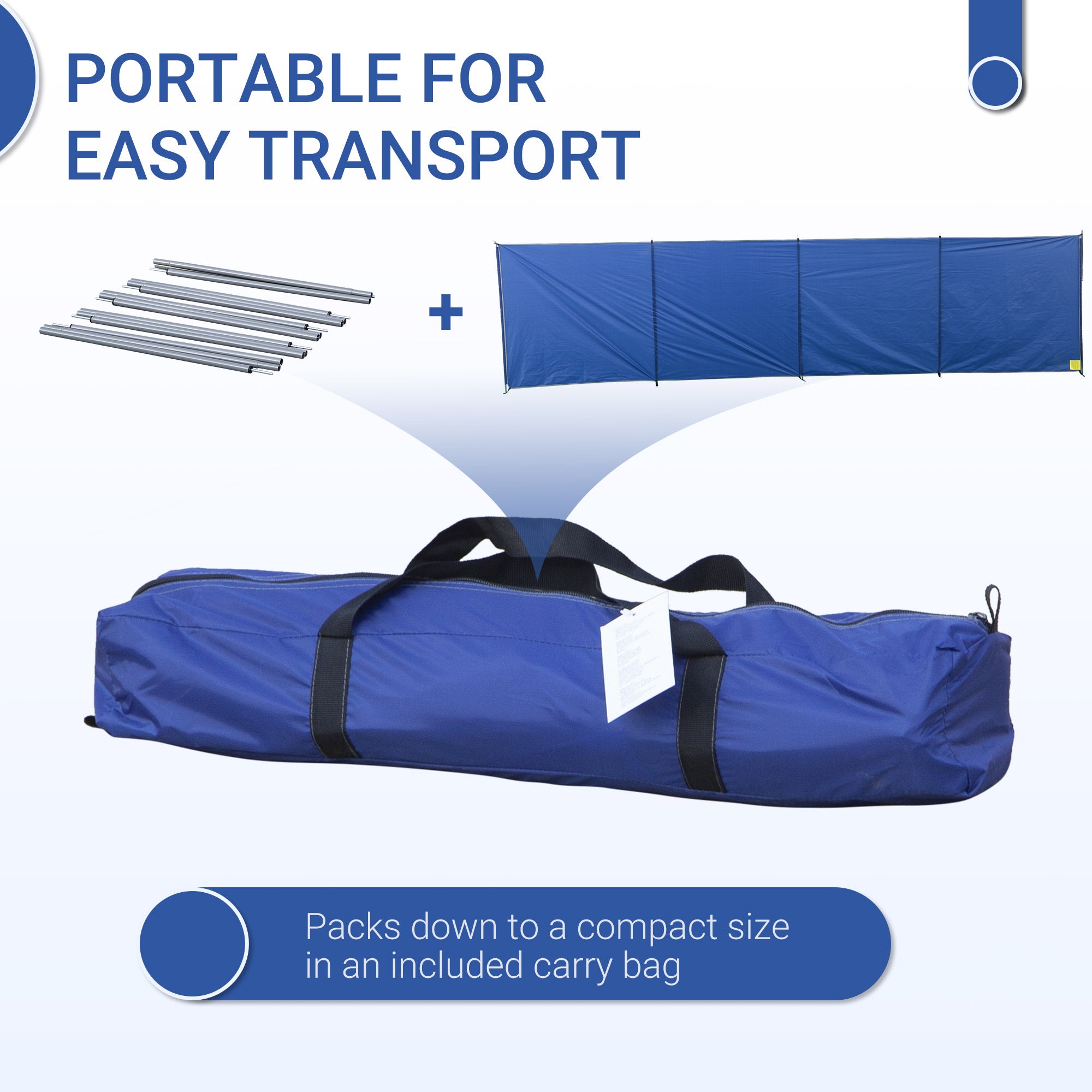 Outsunny Camping Windbreak, Foldable Portable Wind Blocker w/ Carry Bag and Steel Poles, Beach Sun Screen Shelter Privacy Wall, 620cm x 150cm 