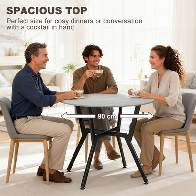 HOMCOM Dining Table, Round Kitchen Table with Black Legs, Anti-slip Foot Pads for Living Room, Dining Room 90 x 76 cm, Grey 