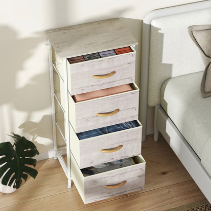 HOMCOM Chest of Four Fabric Drawers - Natural Wood Finish