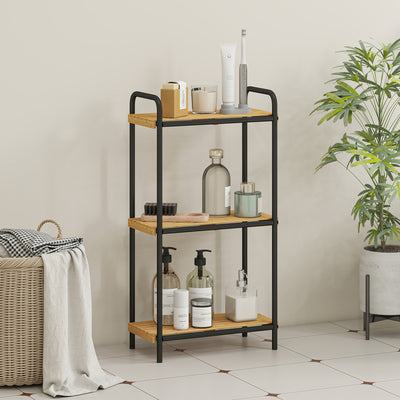 HOMCOM 3-Tier Bamboo Bathroom Storage Shelf, Freestanding Narrow Shelving Unit with Slatted Shelves for Kitchen Bathroom Living Room, 41.5 x 21.5 x 77.5 cm, Natural and Black 
