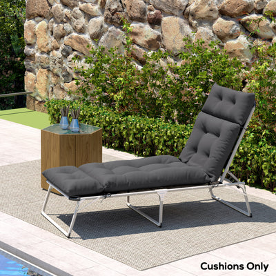 Outsunny Sun Lounger Cushion Only, 190x56x10cm Garden Lounge Chair Cushion, UPF20+ 220gsm Fabric, Thick Sunbed Replacement Cushion with 6 Ties, Dark Grey 