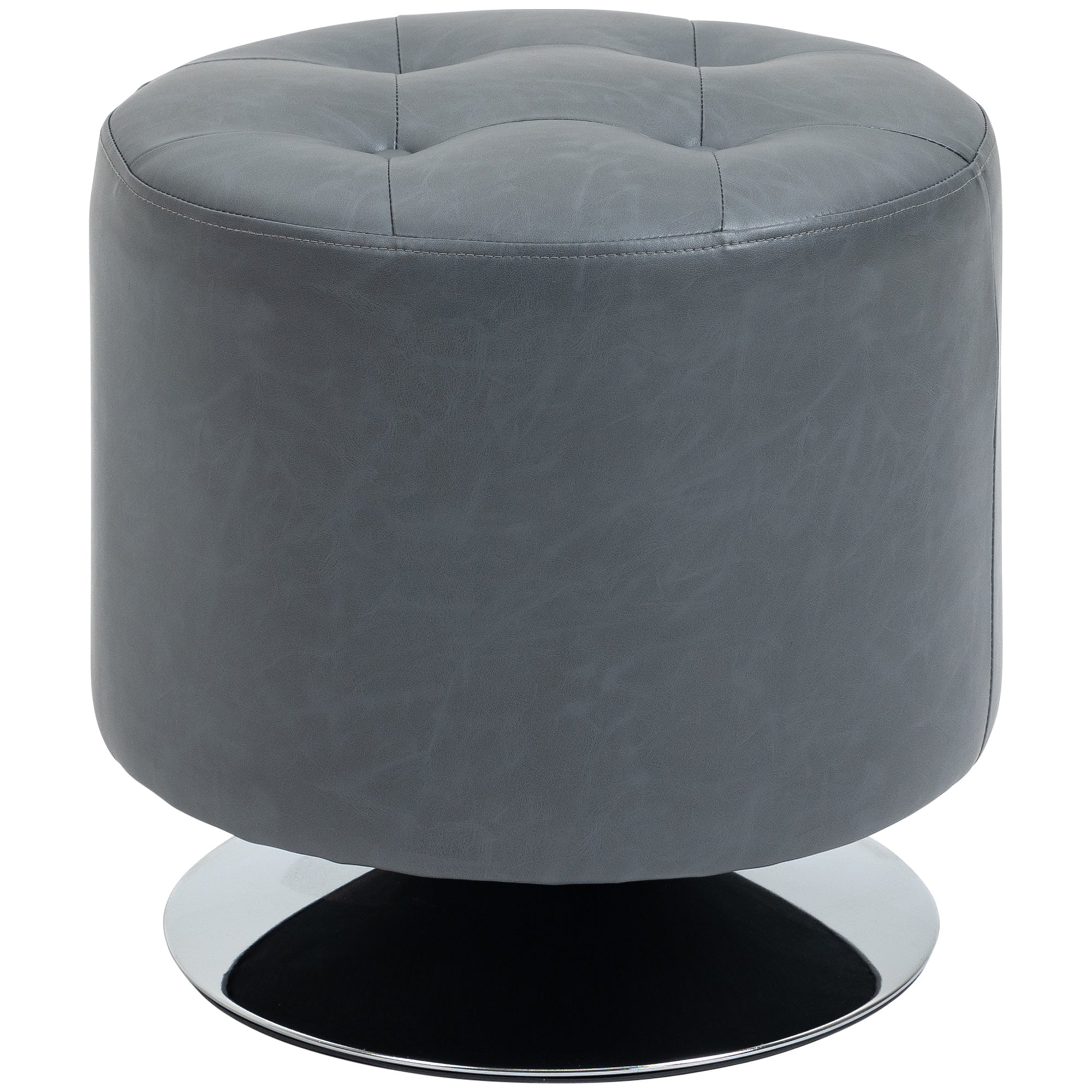 HOMCOM 360\'c2\'b0 Swivel Foot Stool Round PU Ottoman with Thick Sponge Padding and Solid Steel Base, Grey