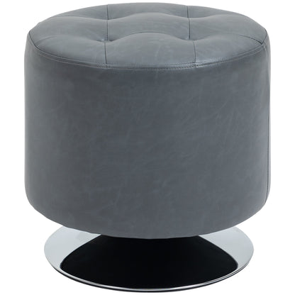 HOMCOM 360\'c2\'b0 Swivel Foot Stool Round PU Ottoman with Thick Sponge Padding and Solid Steel Base, Grey