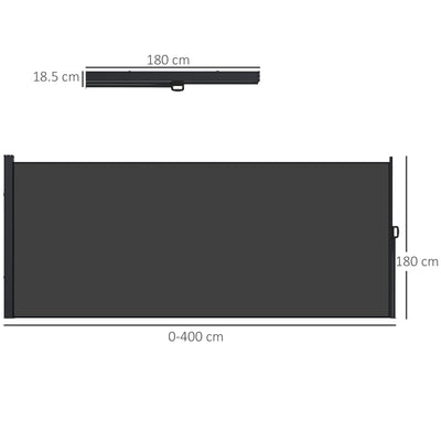 Outsunny Retractable Side Awning, Outdoor Privacy Screen for Garden, Hot Tub, Balcony, Terrace, Pool, 400 x 180cm, Black 