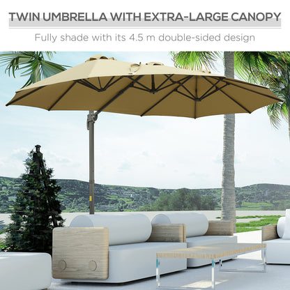 Outsunny 4.5\'c2\'a0m Patio Parasol, Large Double-Sided Rectangular Garden Umbrella with Crank Handle, 360\'c2\'b0 Cross Base for Bench, Outdoor, Khaki