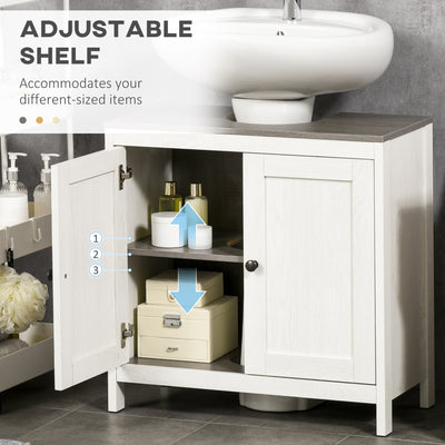 kleankin Modern Bathroom Sink Cabinet, Floor Standing Under Sink Cabinet, Freestanding Storage Cupboard with Adjustable Shelf, Double Doors, Antique White 