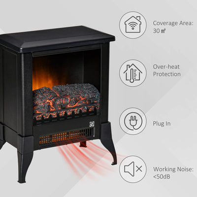 HOMCOM Electric Fireplace Stove, Free standing Fireplace Heater with Realistic Flame Effect, Adjustable Temperature and Overheat Protection, Black 
