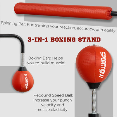 SPORTNOW Boxing Bag, Freestanding Punching Bag, with Reflex Bar, Speed Balls, Red 
