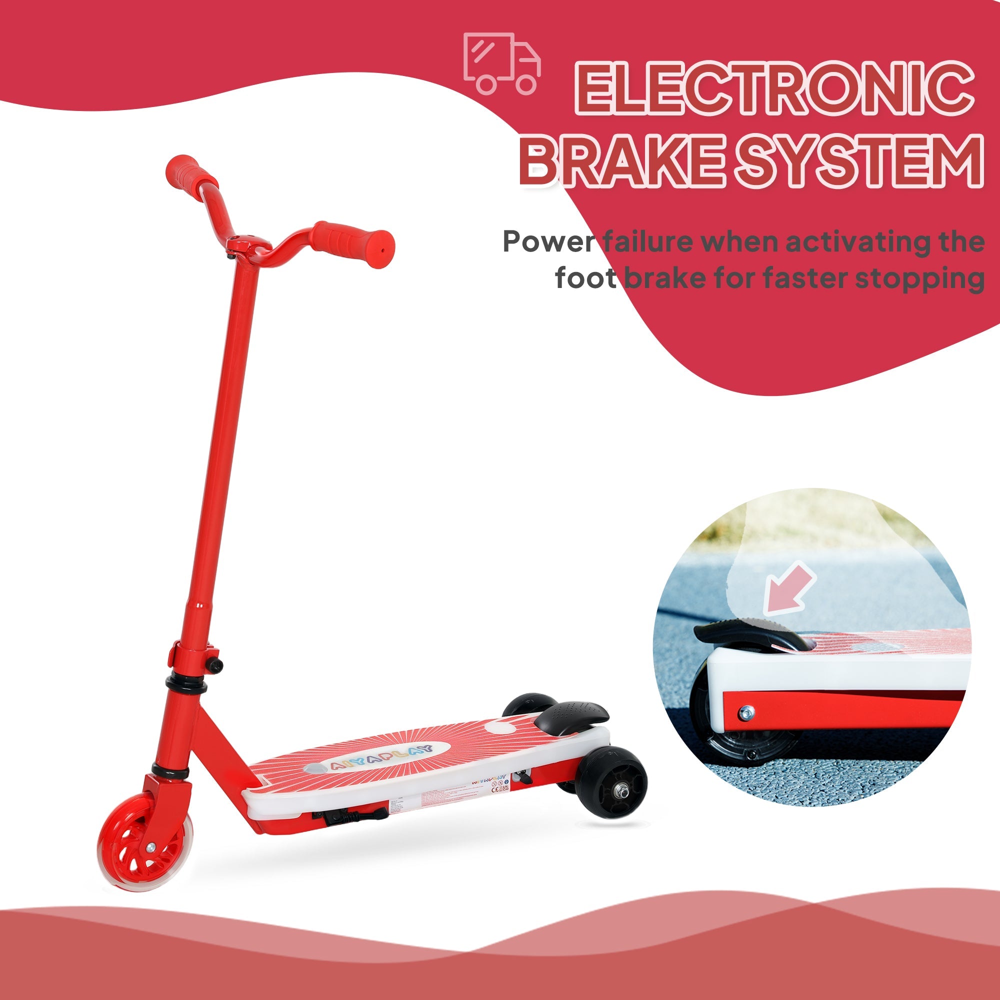 AIYAPLAY Electric Scooter for Kids Ages 4-7, with Auxiliary Rear Wheels, Flashing LED Light and Electric Brake, Kids Electric Scooter for Boys Girls, 6 KM/H & 8 KM, Red 