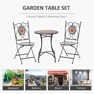 Outsunny Three-Piece Mosaic Bistro Table Set - Multicoloured 