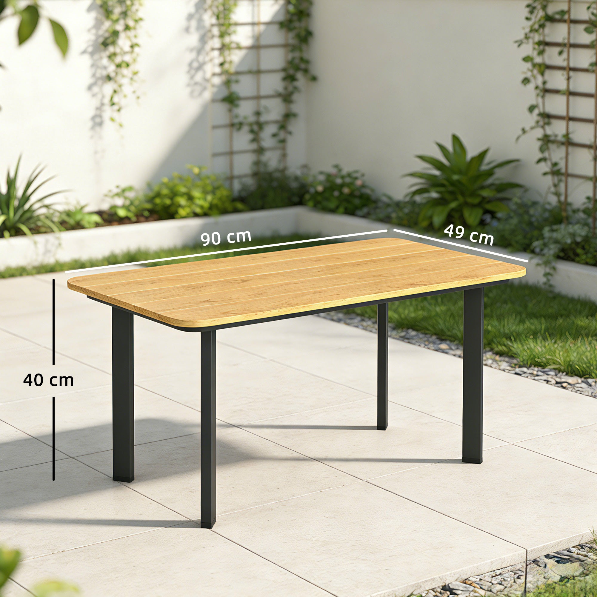 Outsunny Outdoor Garden Coffee Table, Garden Table with Slatted Wood Plastic Composite Top and Metal Frame, Brown 