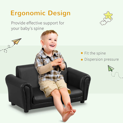 HOMCOM Kids Sofa Bed Kids Twin Sofa Toddler Chair 2 Seater Kids Twin Sofa Chair Boys Girls Couch w/ Footstool (Black) 