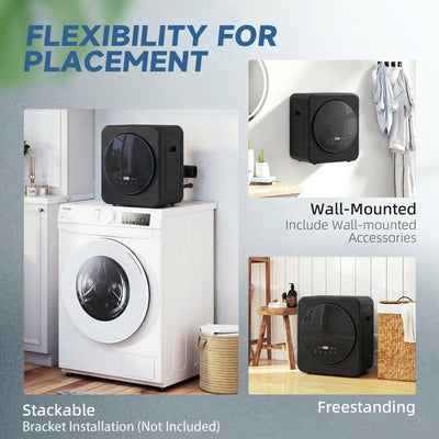 HOMCOM Vented Tumble Dryer, 4 kg Front Tumble Dryer with Stainless Steel Tub, 800W Compact Freestanding Black 