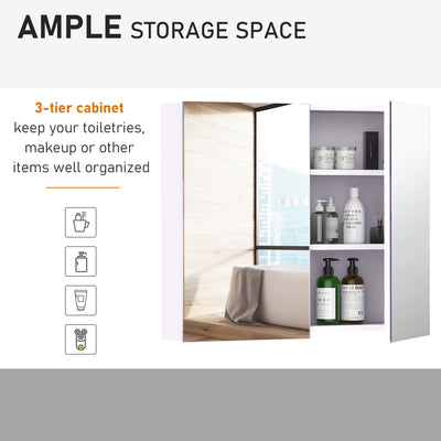 HOMCOM Mirror Cabinet, Wall Mount Bathroom Storage Cabinet with Adjustable Shelf, Double Door Cupboard, 70 x 15 x 60 cm, White 