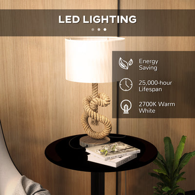 HOMCOM Nautical LED Table Lamp with USB Charging Port, Bedside Desk Lamp for Bedroom, Living Room, Home Office 