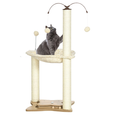 PawHut Cat Tree, with Scratching Posts, Hammock, Toy Ball - Beige 