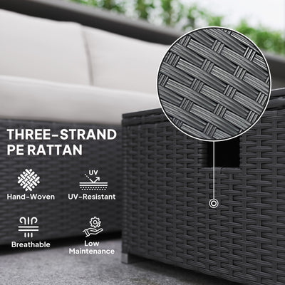 Outsunny Five Piece Rattan Garden Furniture Set with Gas Fire Pit Table and Footstool - Black and Cream White 