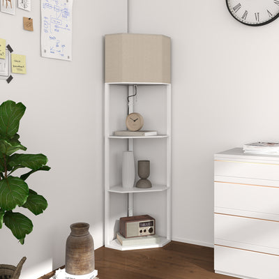 HOMCOM Three-Shelf Corner Floor Lamp - White 