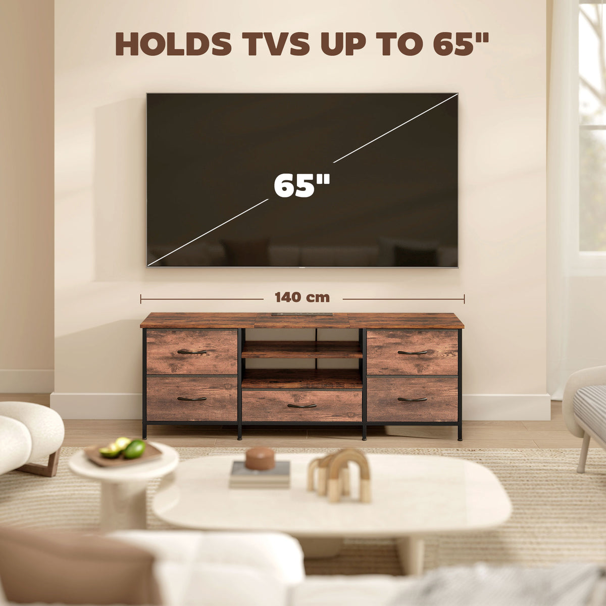 HOMCOM Multi-Storage Industrial TV Stand - Brown/Grey/Black 