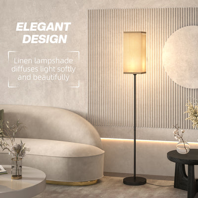 HOMCOM Floor Lamp, Modern Standing Lamp with Linen Shade, Tall Lamps for Living Room, Bedroom, with Foot Switch, Bulb not Included, Black 