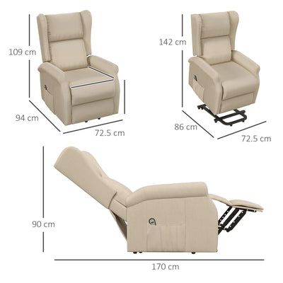 HOMCOM Power Lift Recliner Armchair, Electric Lift Chair for Elderly, Fabric Riser and Reclining Chair with Remote Control, Side Pockets, Extended Footrest, for Living Room, Beige 