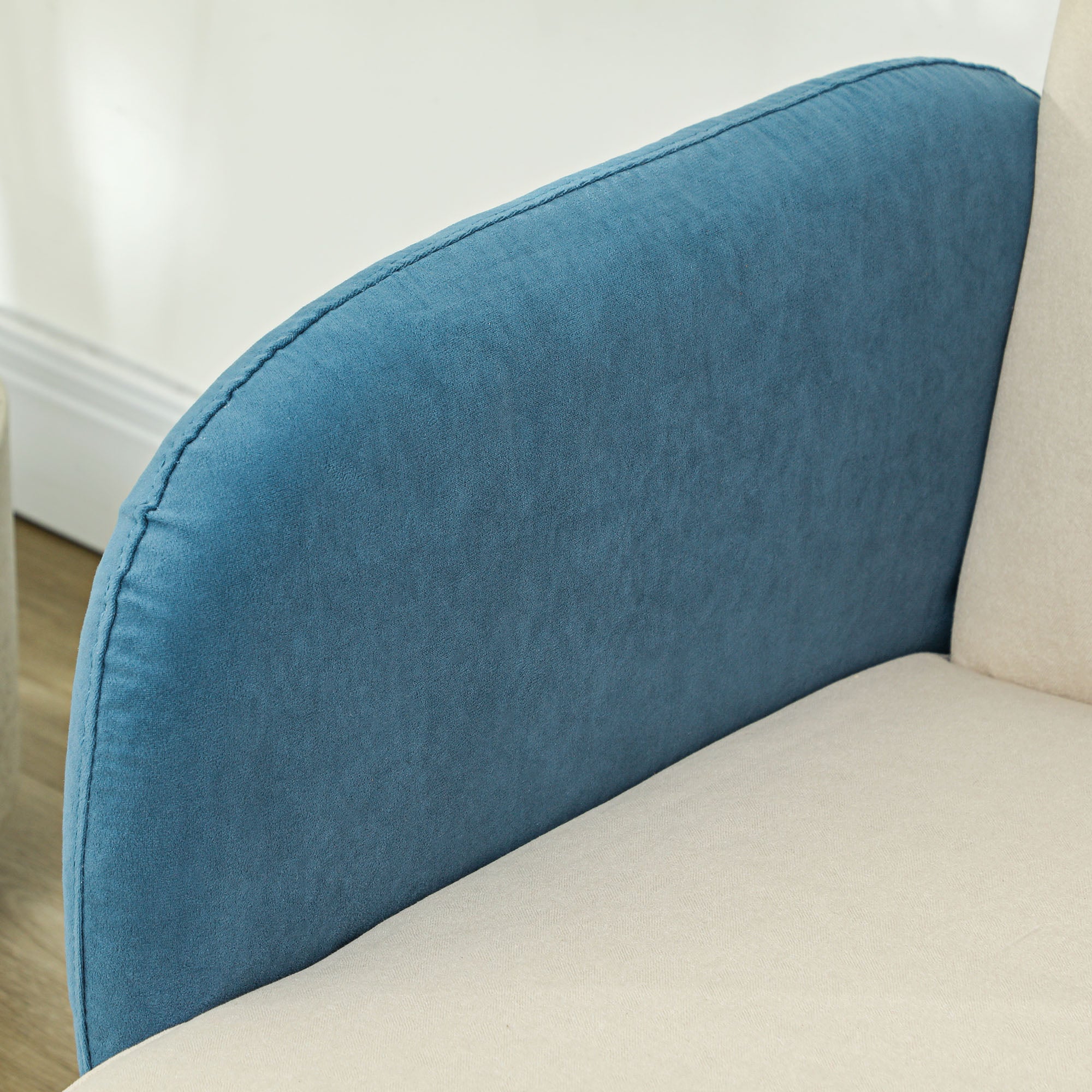 HOMCOM Two-Seater Velvet-Feel Mid Century Sofa - Cream/Blue 