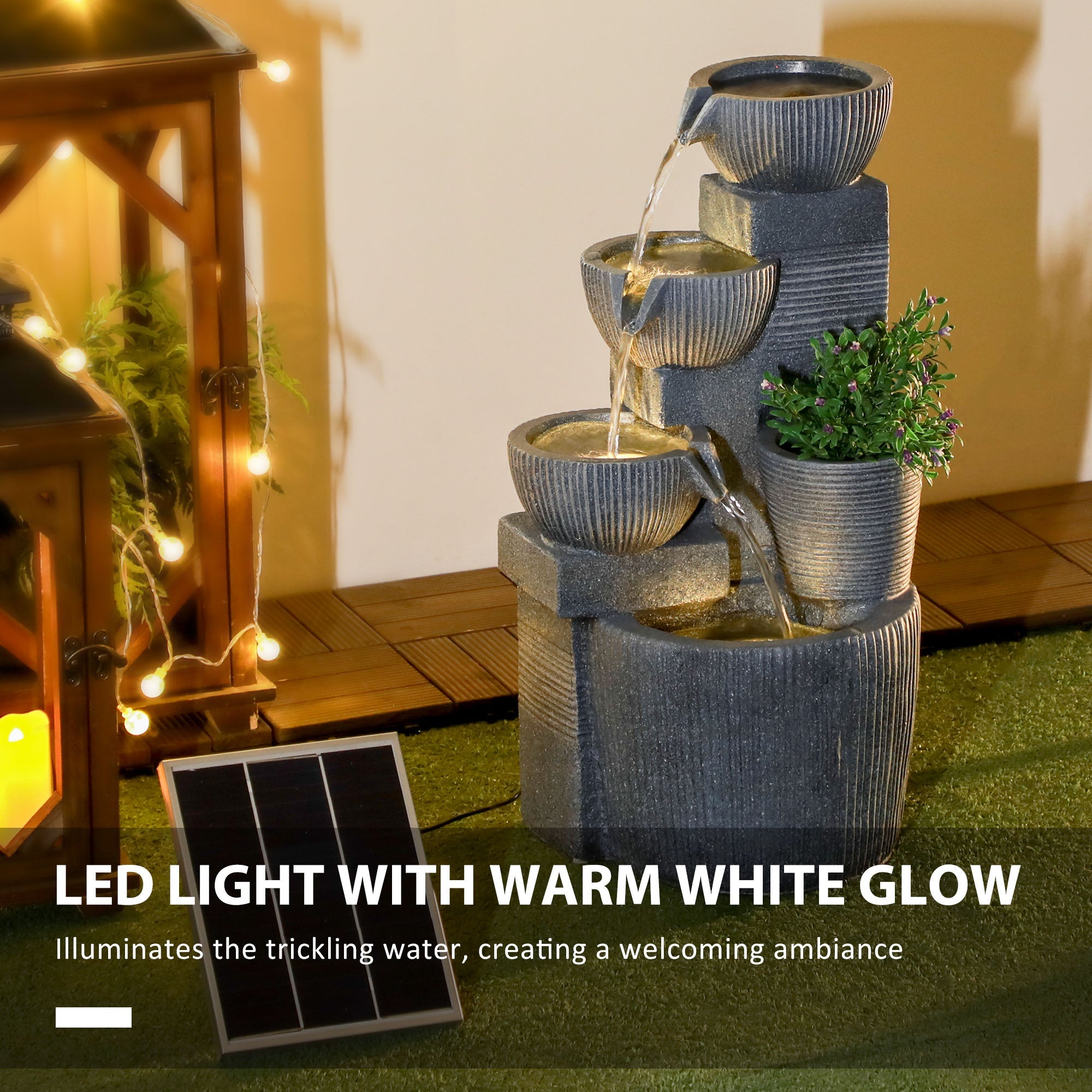 Outsunny Solar Powered Outdoor Water Fountain - Dark Grey 