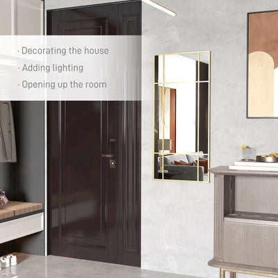 HOMCOM Decorative Grid Wall Mirror, with Back Hooks - Gold Tone 