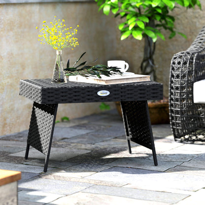 Outsunny Foldable Outdoor Side Table, Rattan Garden Coffee Table with Steel Frame, Space Saving Bistro Garden Furniture for Patio, Balcony, 60 x 41 x 41 cm, Black 